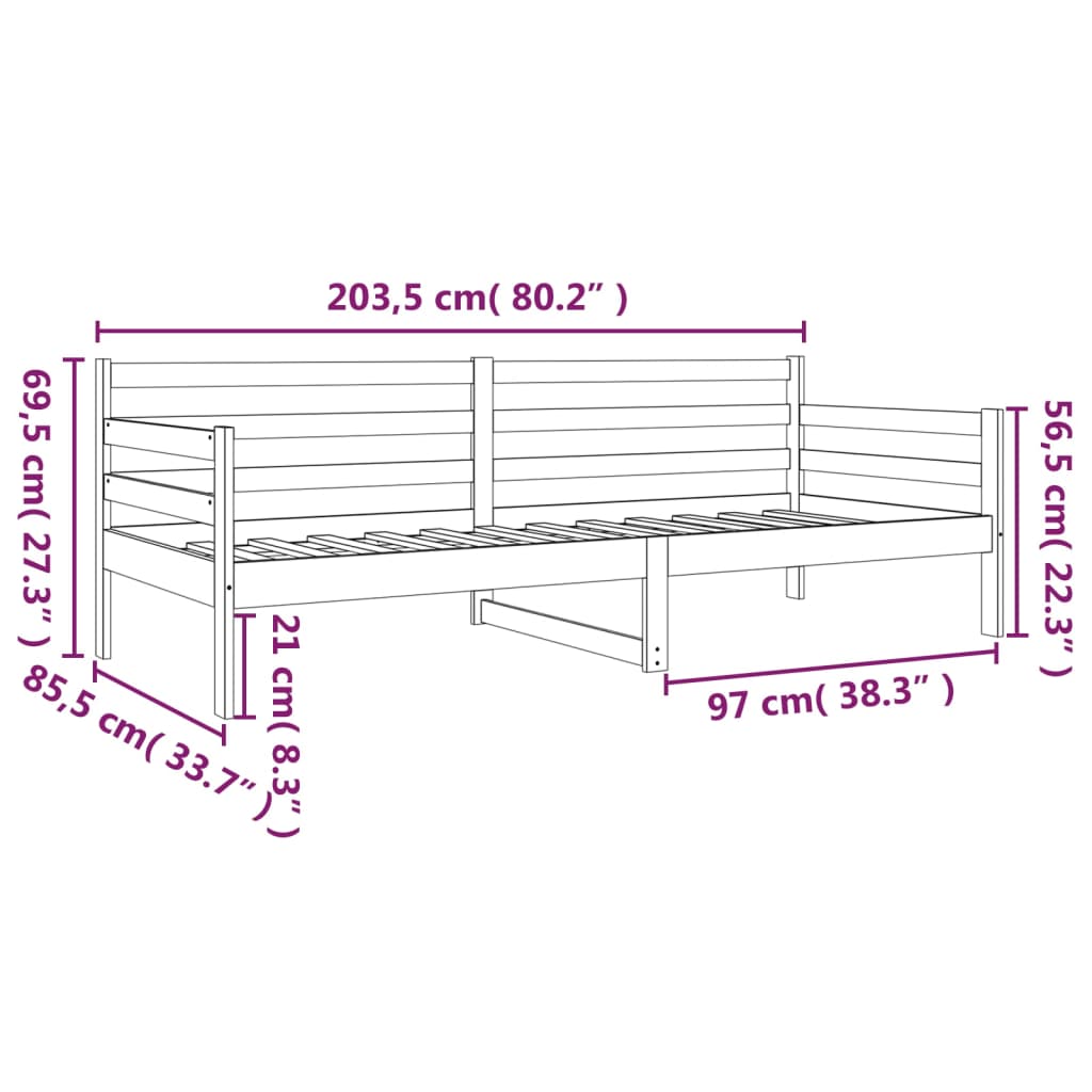 Dormeuse senza Materasso 80x200 cm in Legno Massello di Pino