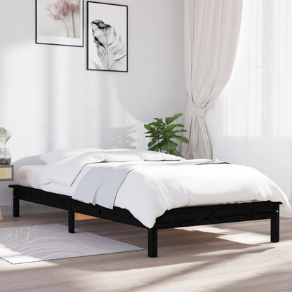Giroletto Nero 90x190 cm Single in Legno Massello di Pino - homemem39