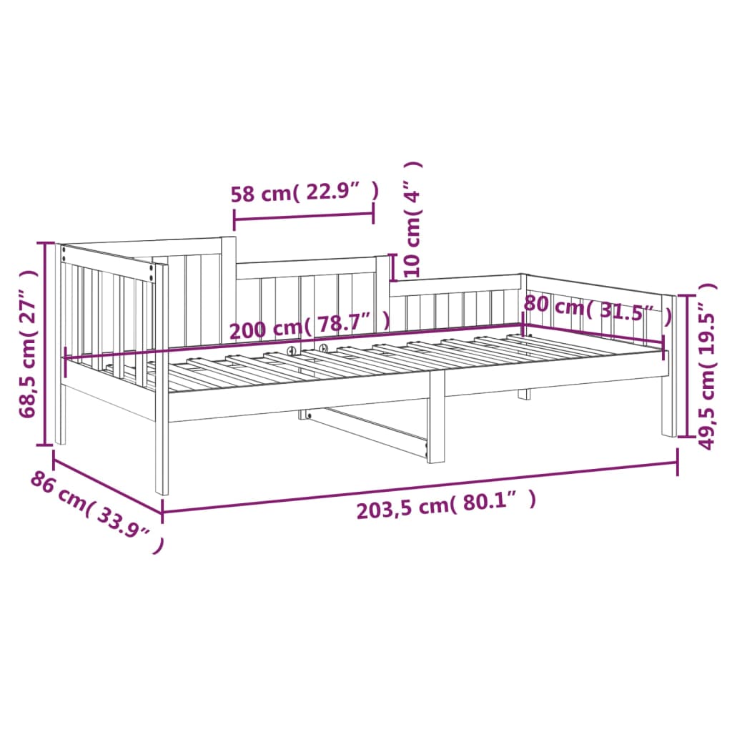 Dormeuse senza Materasso 80x200 cm in Legno Massello di Pino | homemem39