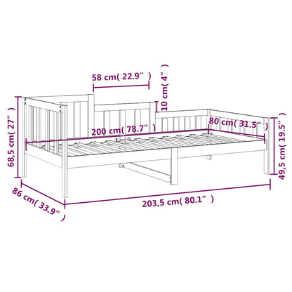 Dormeuse senza Materasso Bianca 80x200 cm Legno Massello Pino