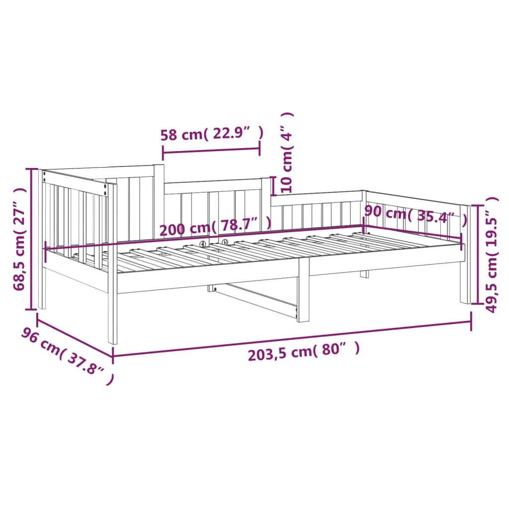 Dormeuse senza Materasso 90x200 cm in Legno Massello di Pino | homemem39
