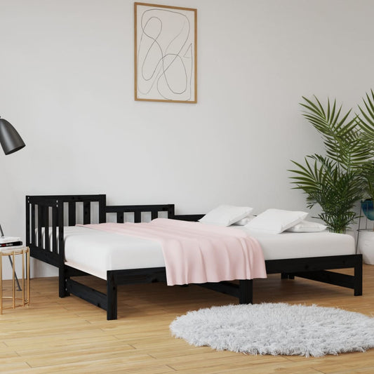 Dormeuse Estraibile Nera 2x(80x200) cm Legno Massello di Pino - homemem39