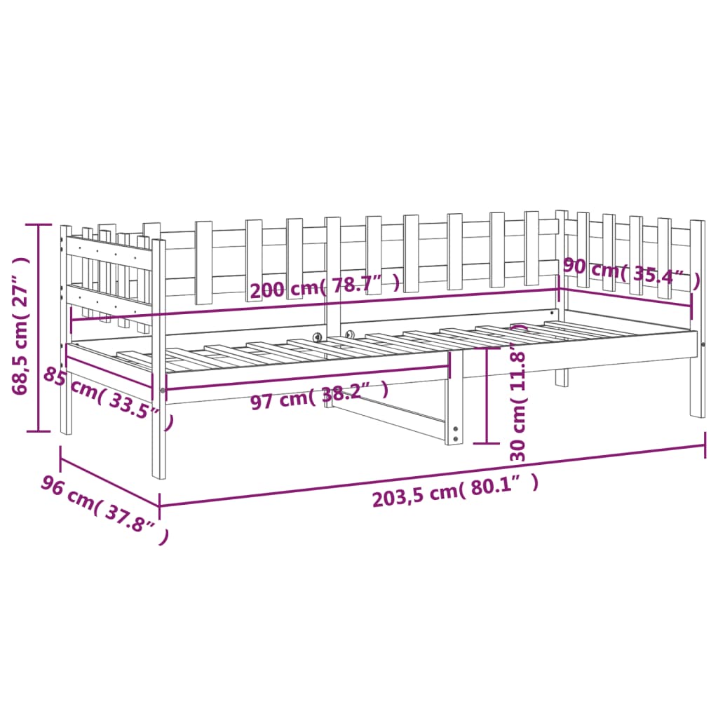 Dormeuse senza Materasso Bianca 90x200 cm Legno Massello Pino | homemem39