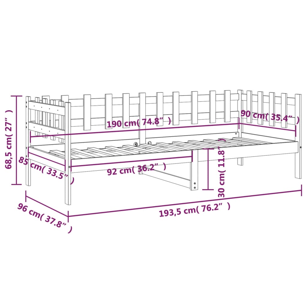 Dormeuse senza Materasso Bianca 90x190 cm Legno Massello Pino | homemem39