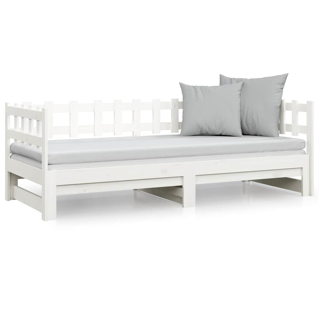 Dormeuse Estraibile Bianca 2x(90x190) cm Legno Massello di Pino