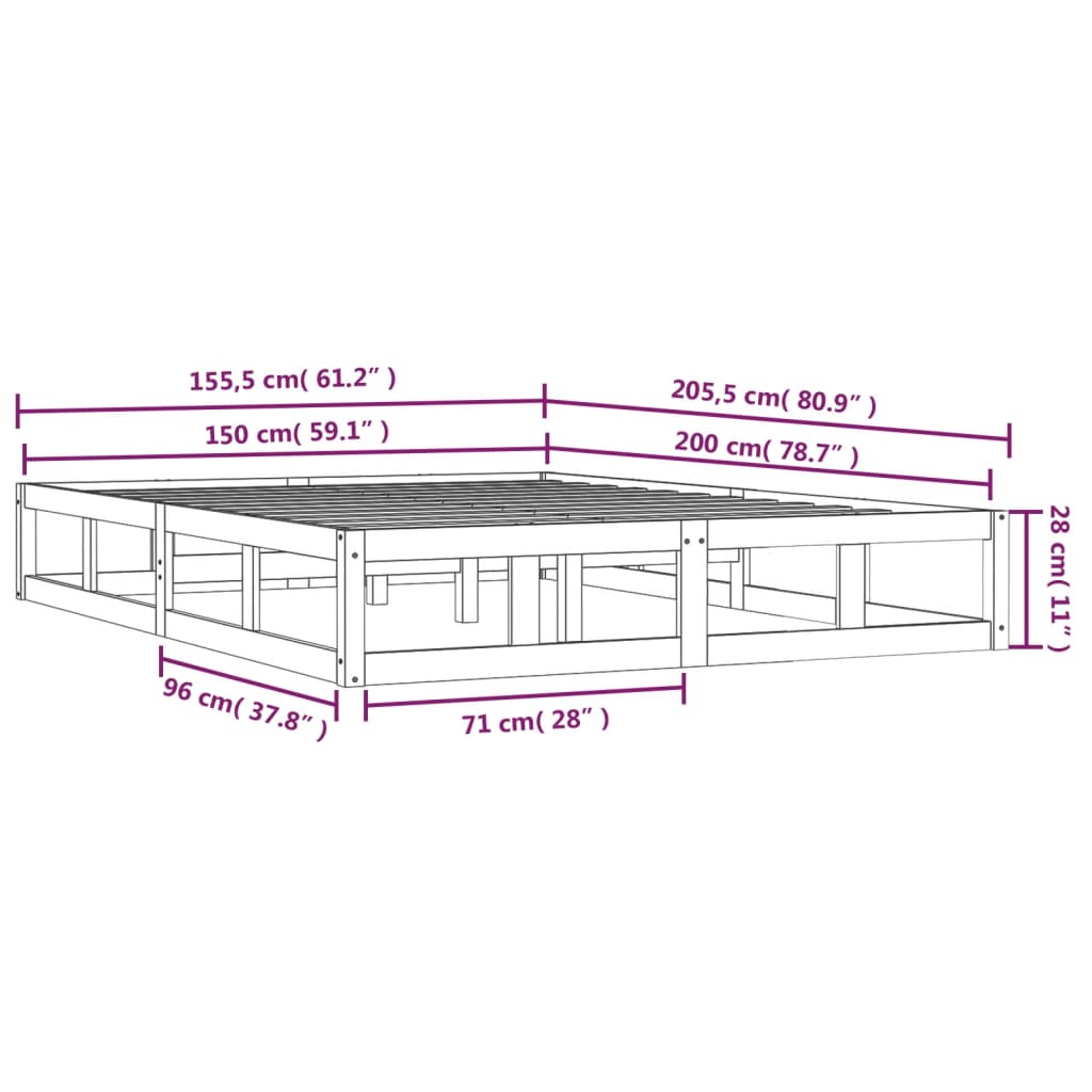 Giroletto Grigio 150x200 cm King in Legno Massello - homemem39