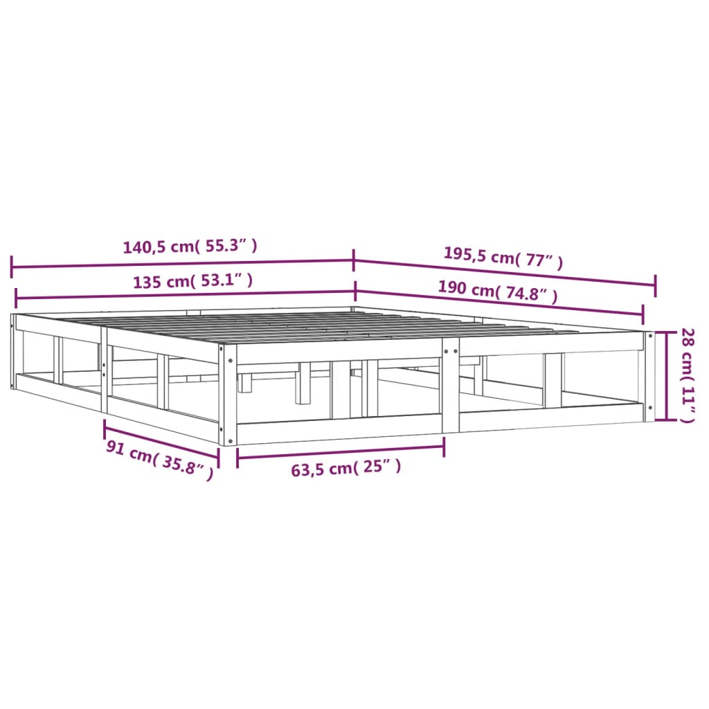 Giroletto Nero 135x190 cm Double in legno Massello - homemem39