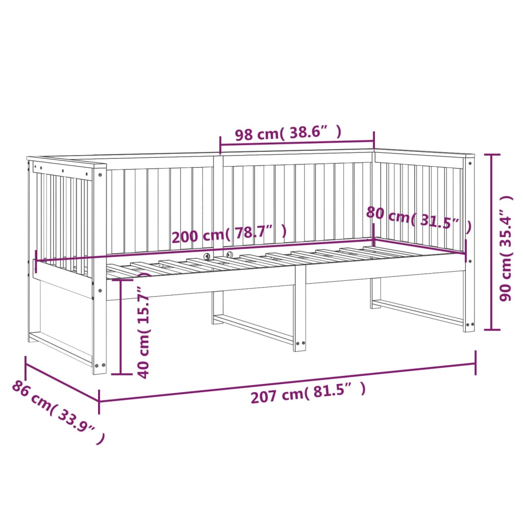 Dormeuse senza Materasso Bianca 80x200 cm Legno Massello Pino - homemem39