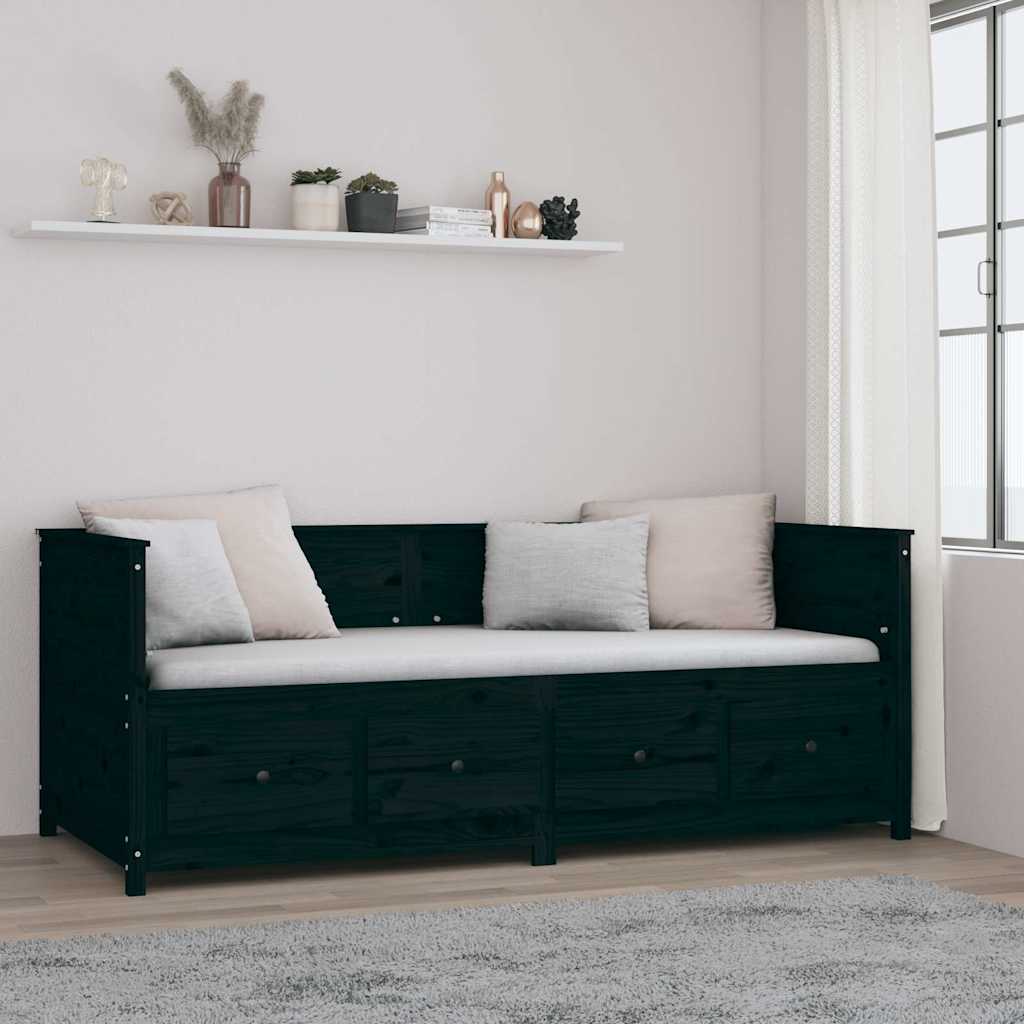 Dormeuse Nera 90x200 cm in Legno Massello di Pino