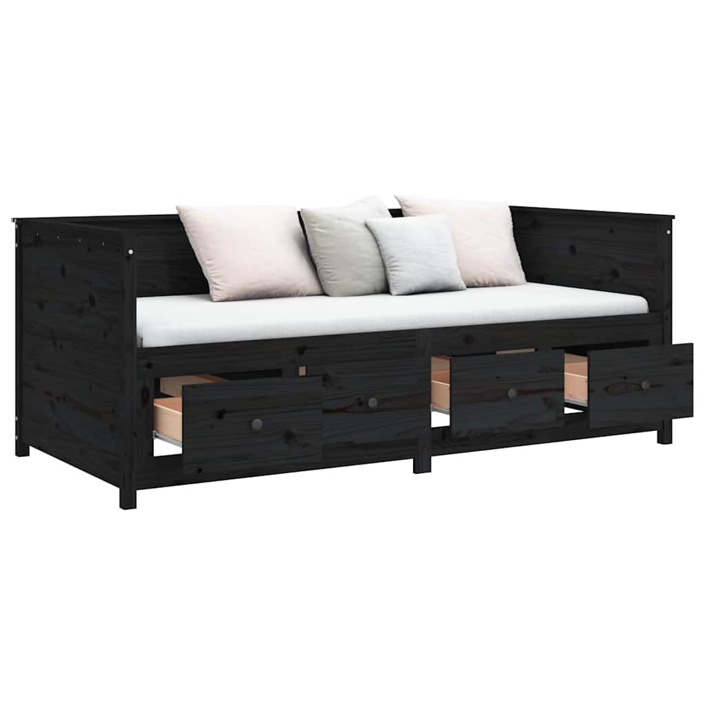Dormeuse Nera 90x200 cm in Legno Massello di Pino
