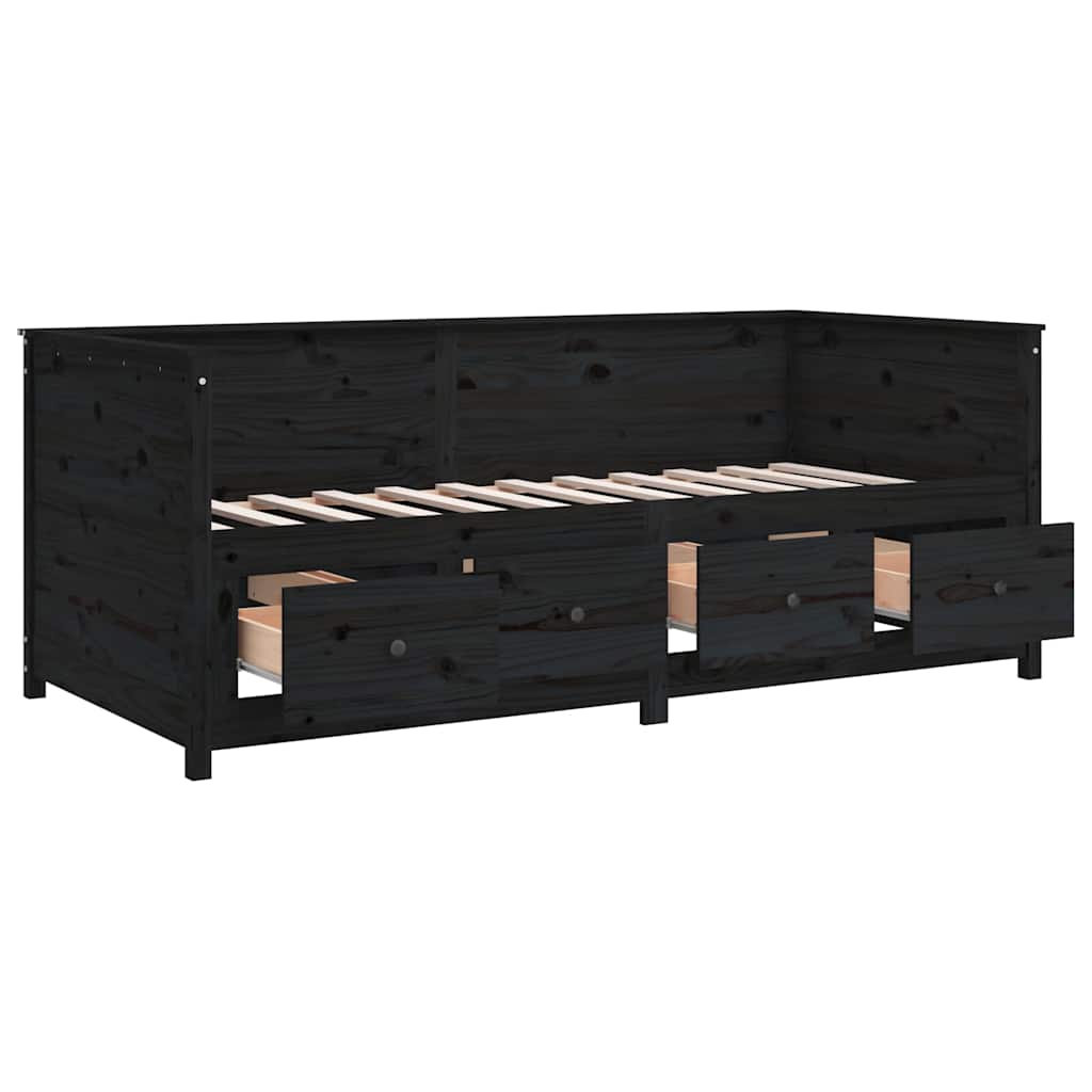 Dormeuse Nera 90x200 cm in Legno Massello di Pino