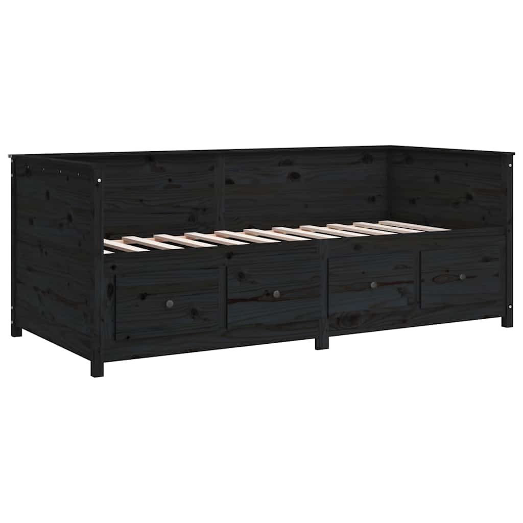 Dormeuse Nera 90x200 cm in Legno Massello di Pino