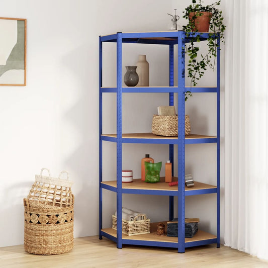Mensola Angolare 5 Strati Blu in Acciaio e Legno Multistrato - homemem39