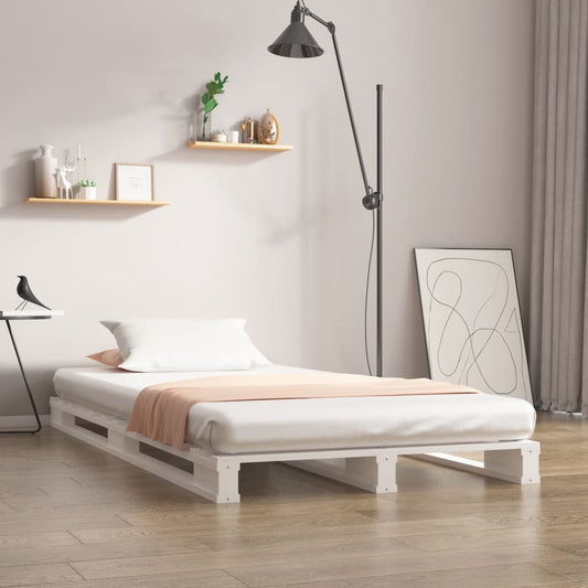 Letto a Pallet Bianco 90x200 cm in Legno Massello di Pino | homemem39