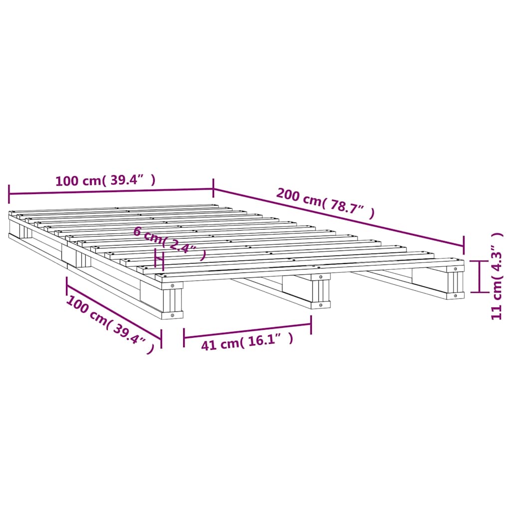 Letto a Pallet Bianco 100x200 cm in Legno Massello di Pino | homemem39