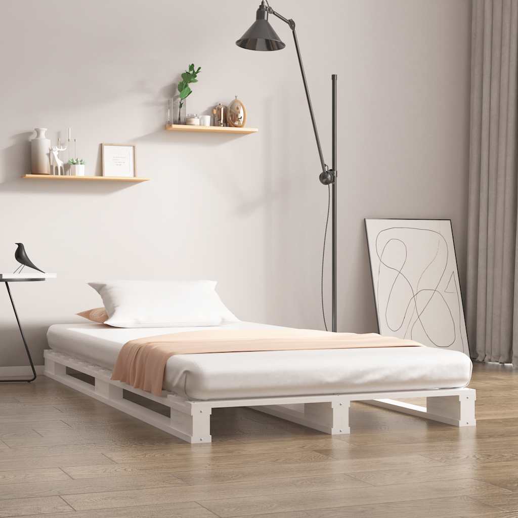 Letto a Pallet Bianco 100x200 cm in Legno Massello di Pino | homemem39