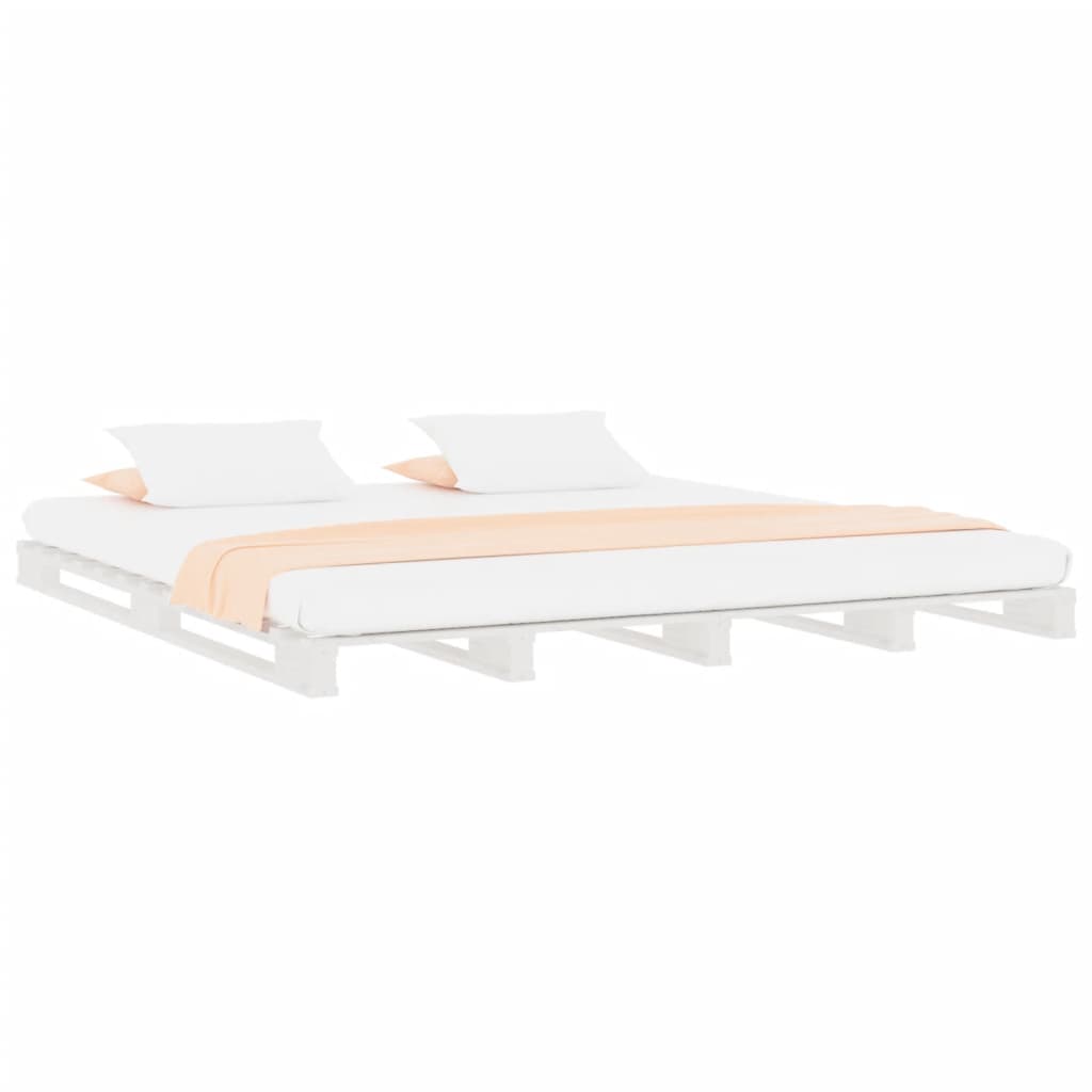 Letto a Pallet Bianco 200x200 cm in Legno Massello di Pino | homemem39