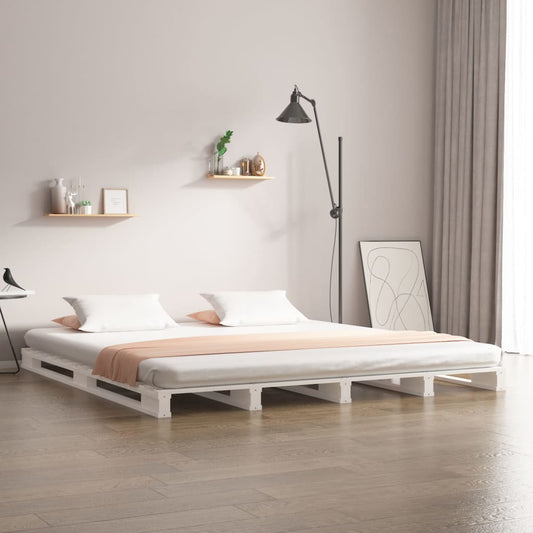 Letto a Pallet Bianco 200x200 cm in Legno Massello di Pino | homemem39