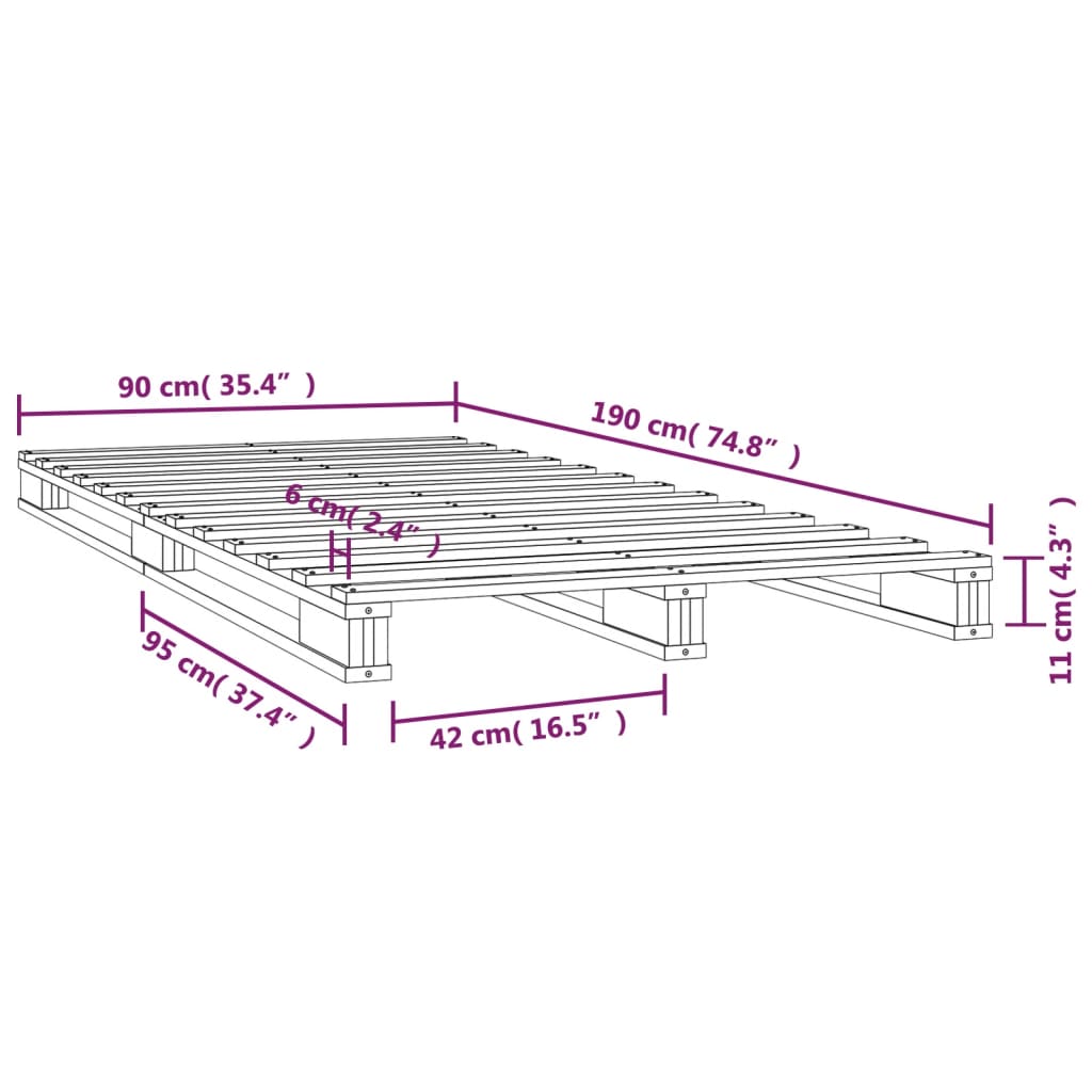 Letto a Pallet 90x190 cm Single in Legno Massello di Pino | homemem39