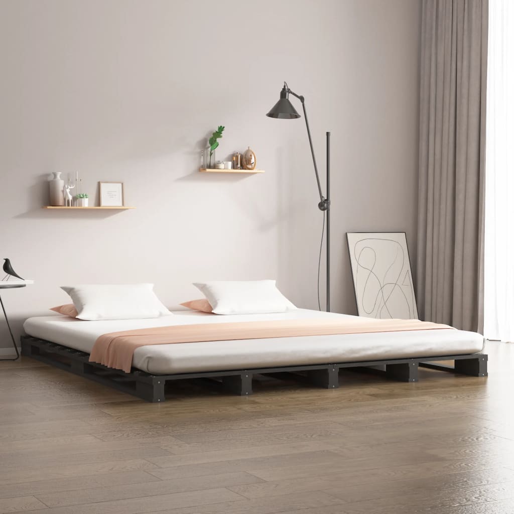 Letto a Pallet Grigio 120x190 cm Small Double Legno di Pino - homemem39