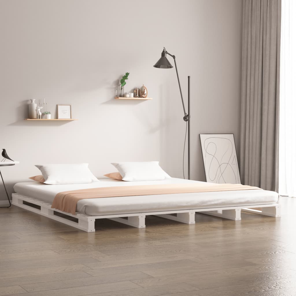 Letto a Pallet Bianco 135x190 cm Double Legno Massello di Pino - homemem39