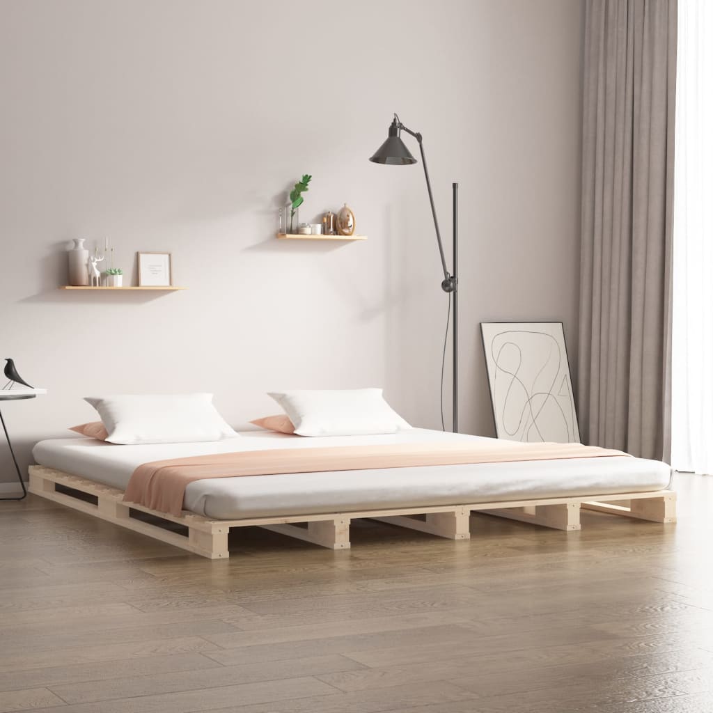 Letto a Pallet 140x190 cm in Legno Massello di Pino - homemem39