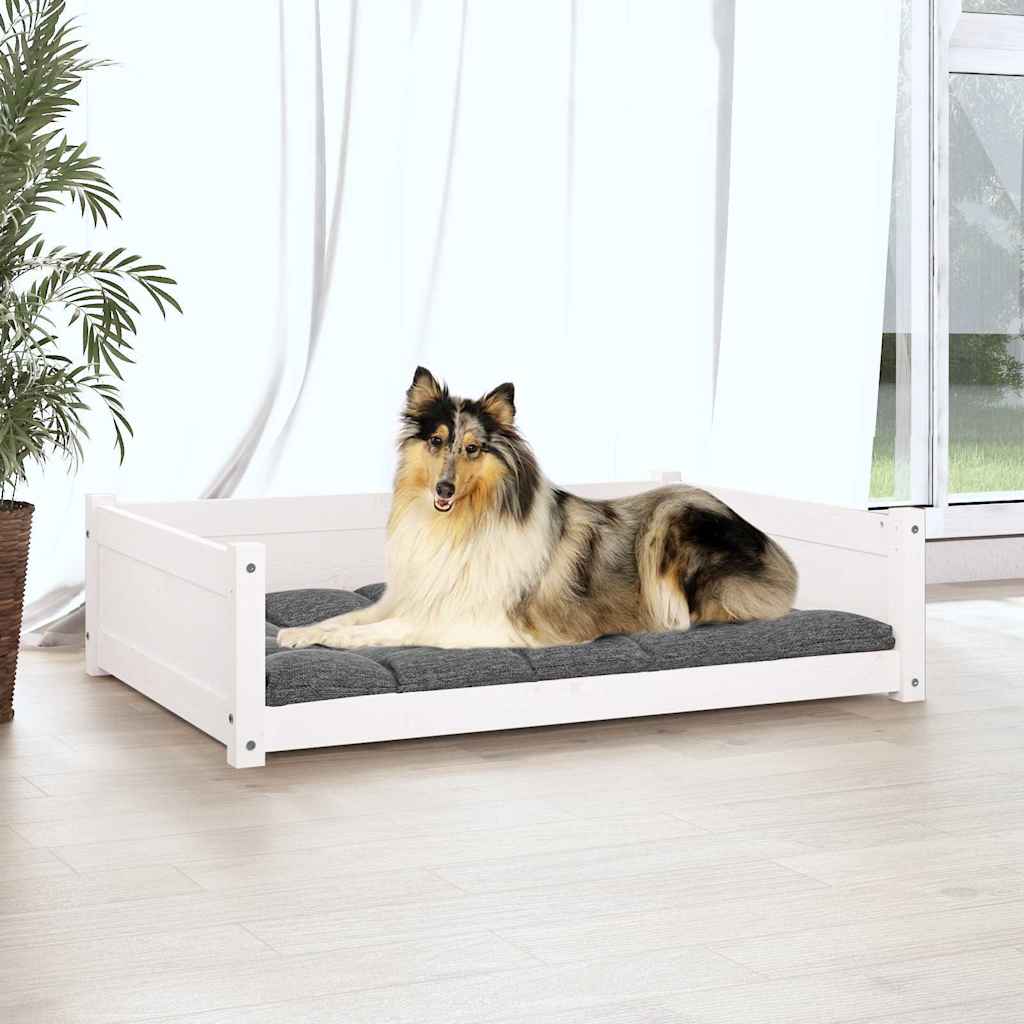 Cuccia per Cani Bianca 95,5x65,5x28cm in Legno Massello di Pino - homemem39