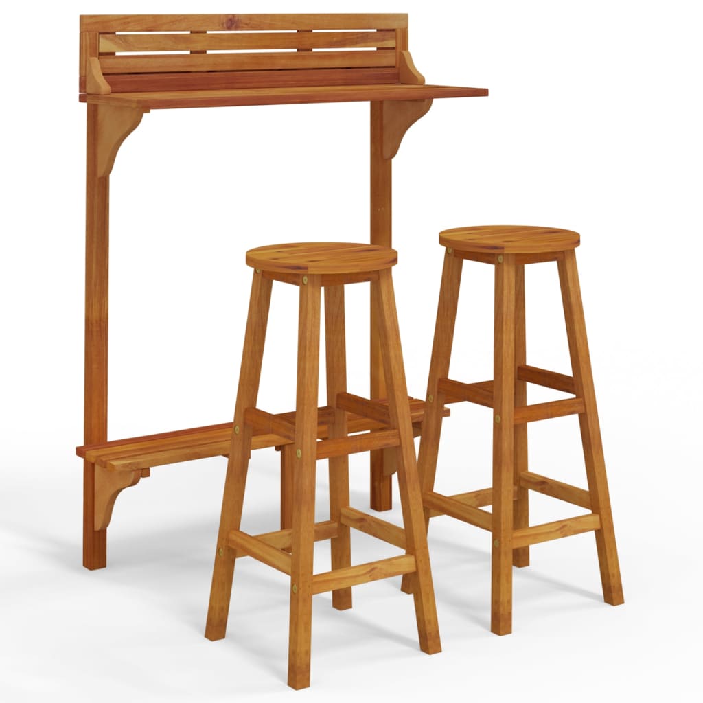 Set da Bar per Balcone 3 pz in Legno Massello di Acacia | homemem39