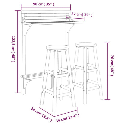 Set da Bar per Balcone 3 pz in Legno Massello di Acacia | homemem39