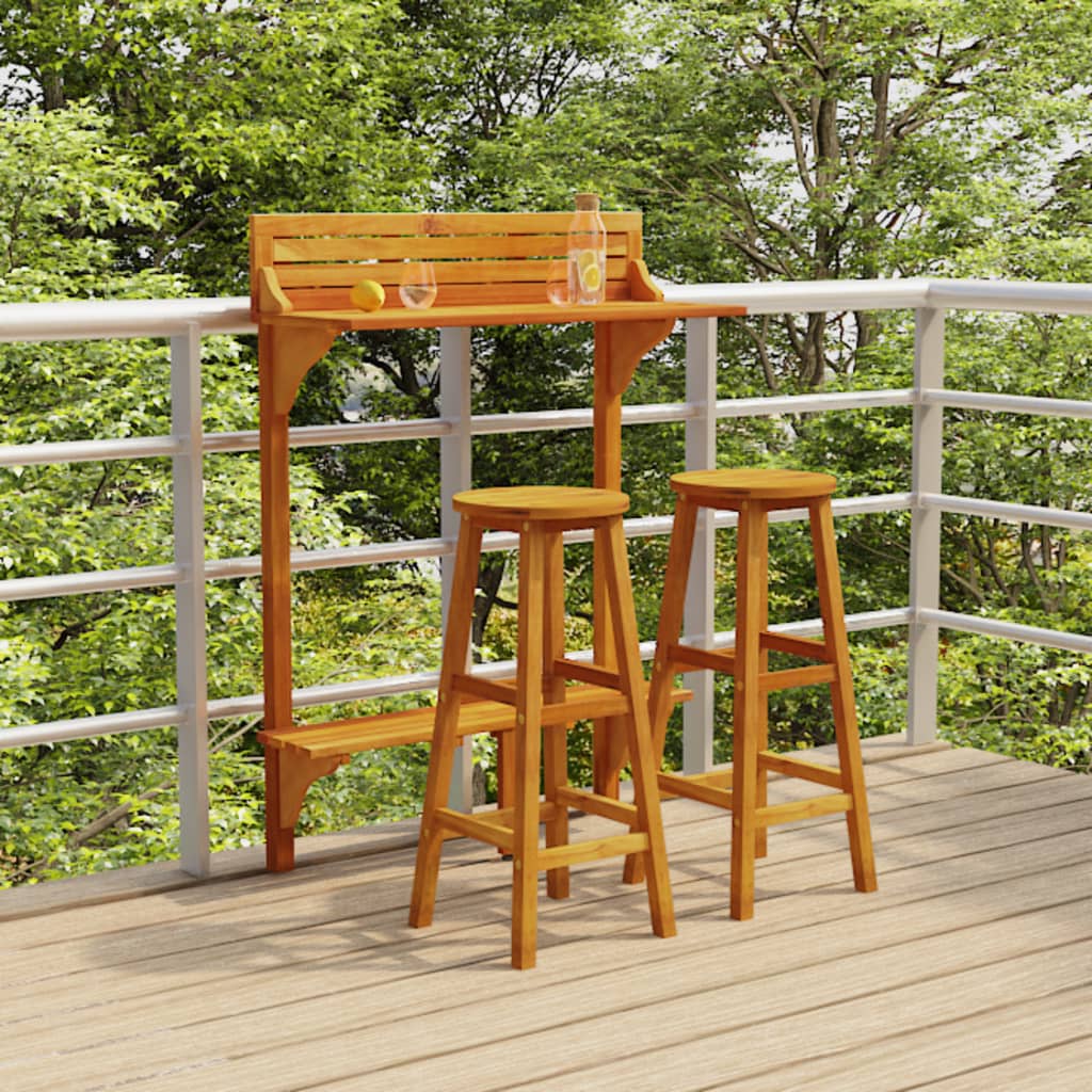 Set da Bar per Balcone 3 pz in Legno Massello di Acacia | homemem39