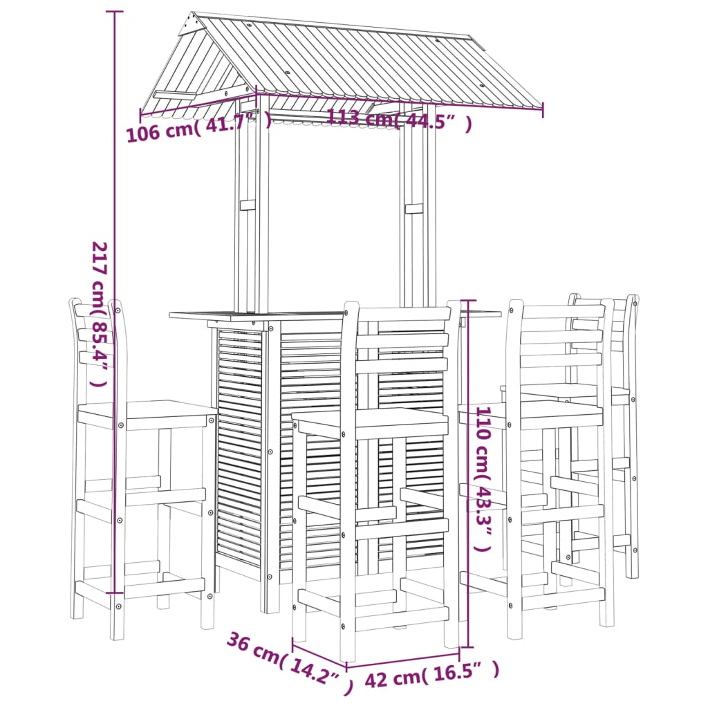 Set da Bar per Giardino 5 pz in Legno Massello di Acacia | homemem39