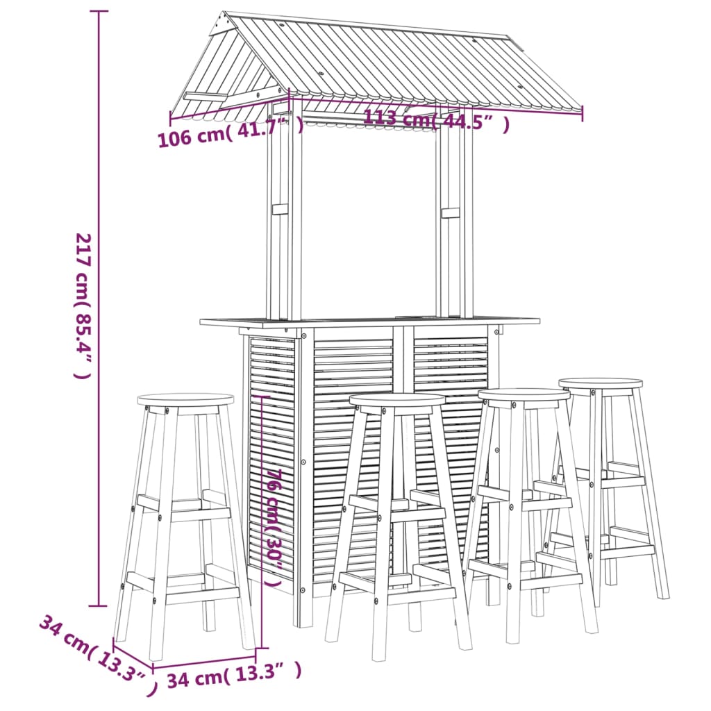 Set da Bar per Giardino 5 pz in Legno Massello di Acacia | homemem39