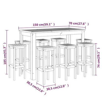 Set da Bar per Giardino 9 pz in Legno Massello di Acacia | homemem39
