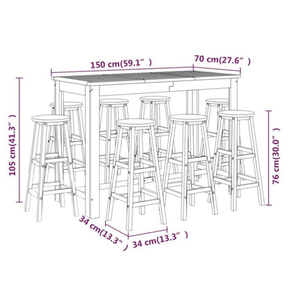 Set da Bar per Giardino 9 pz in Legno Massello di Acacia | homemem39