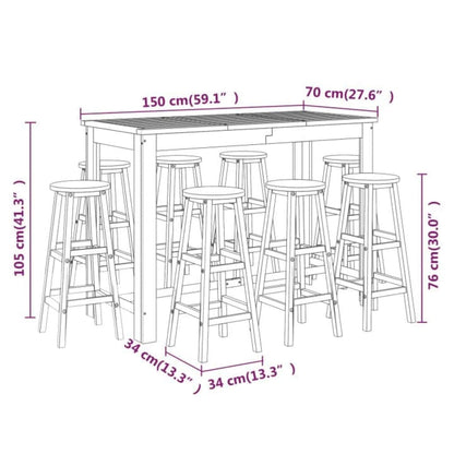 Set da Bar per Giardino 9 pz in Legno Massello di Acacia