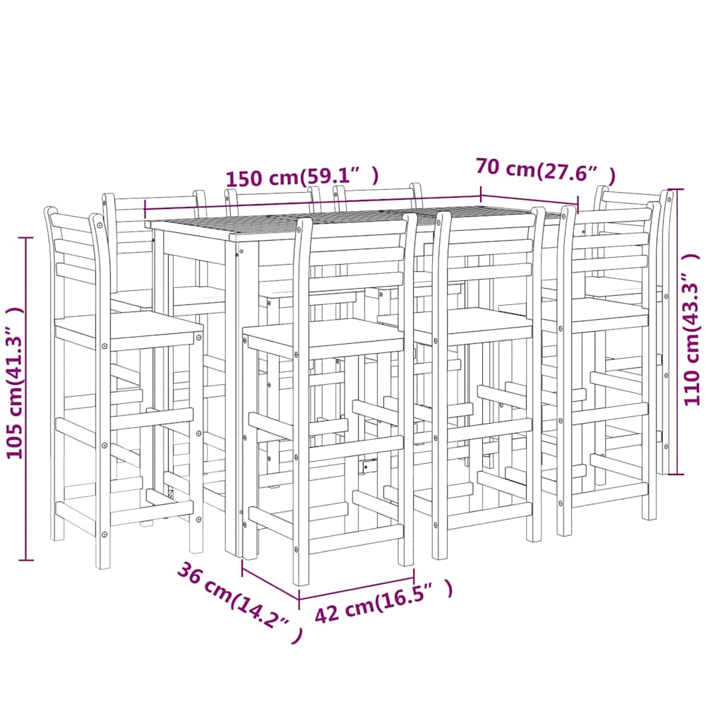 Set da Bar per Giardino 9 pz in Legno Massello di Acacia | homemem39