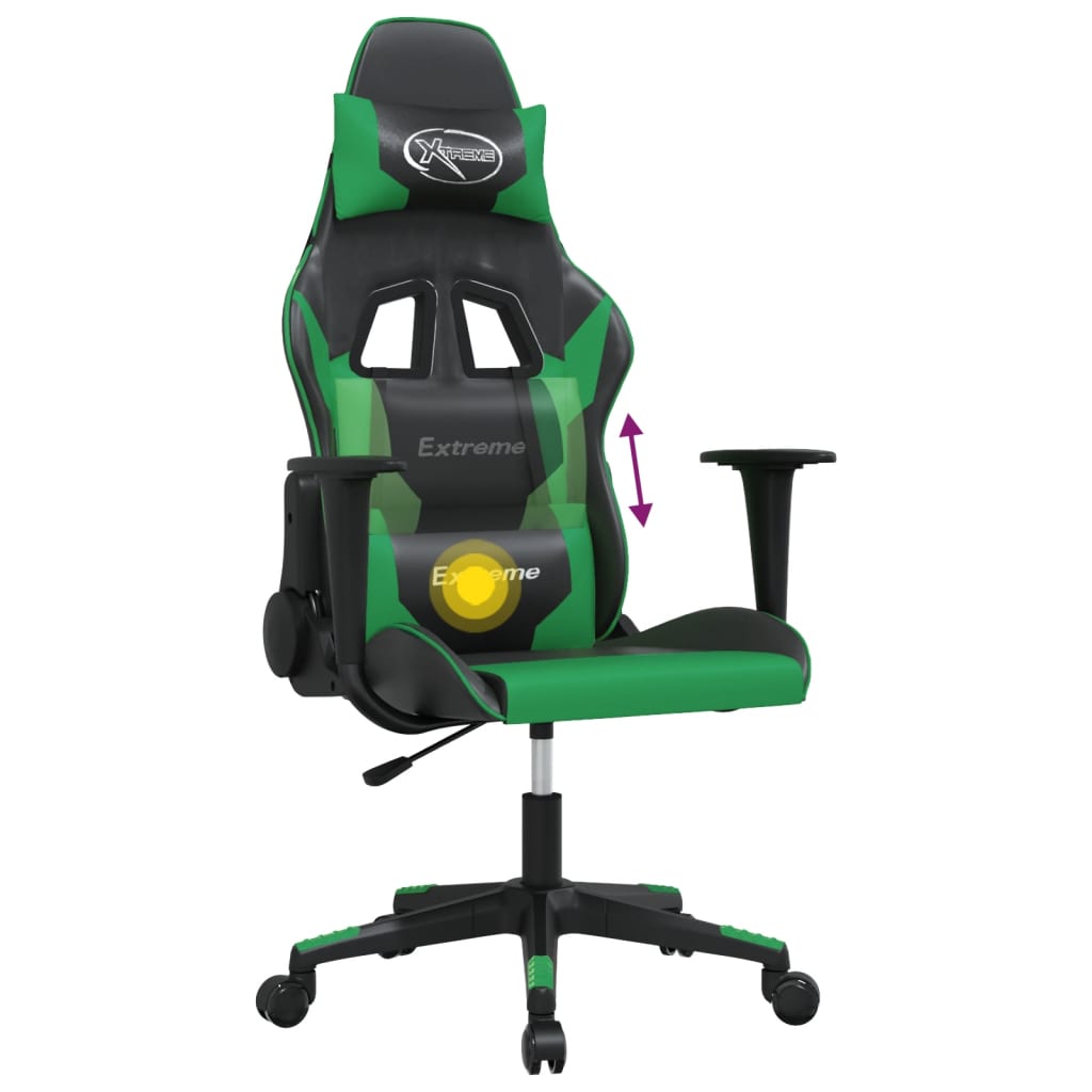 Sedia da Gaming Massaggiante Nero e Verde in Similpelle