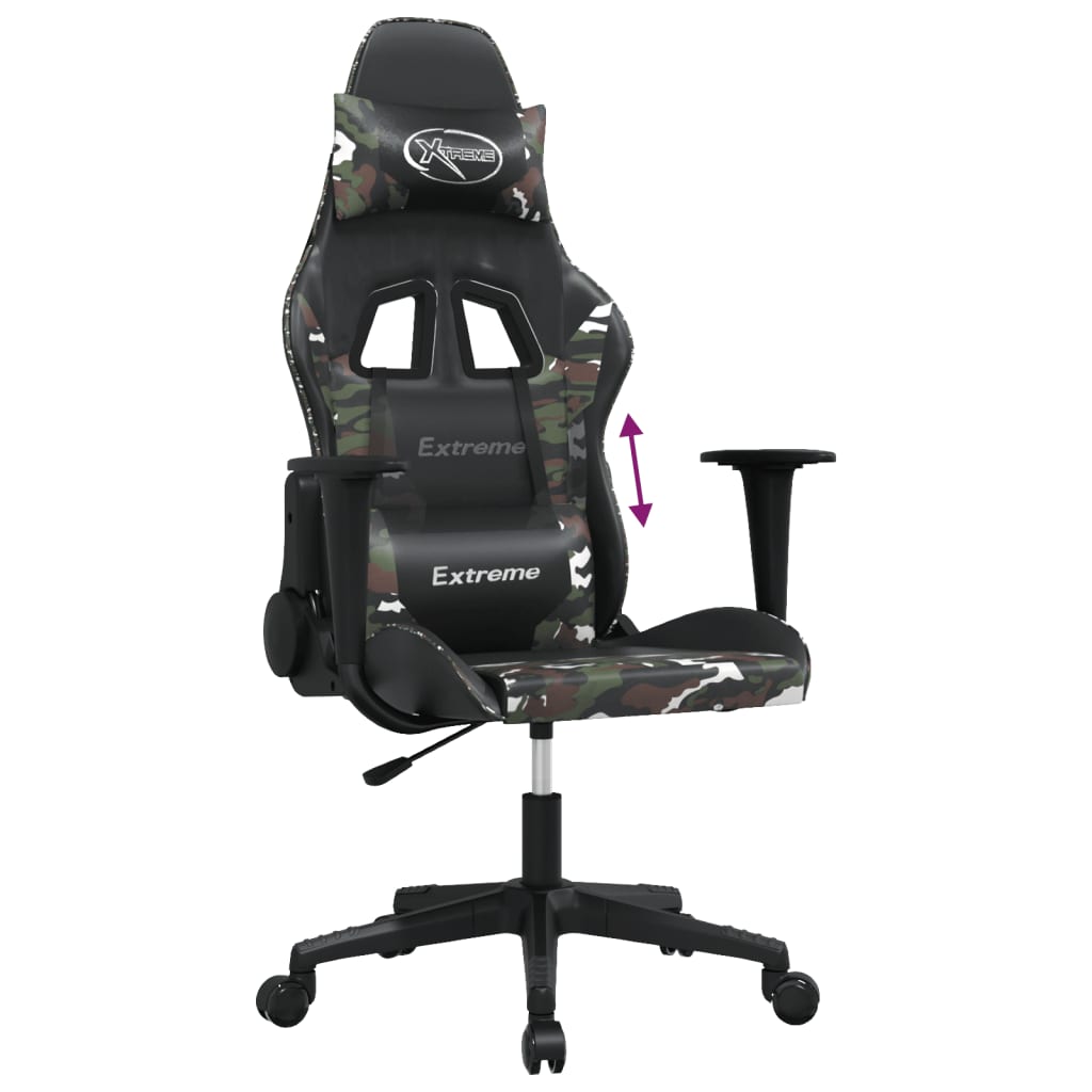 Sedia da Gaming Massaggiante Nero e Mimetico in Similpelle - homemem39