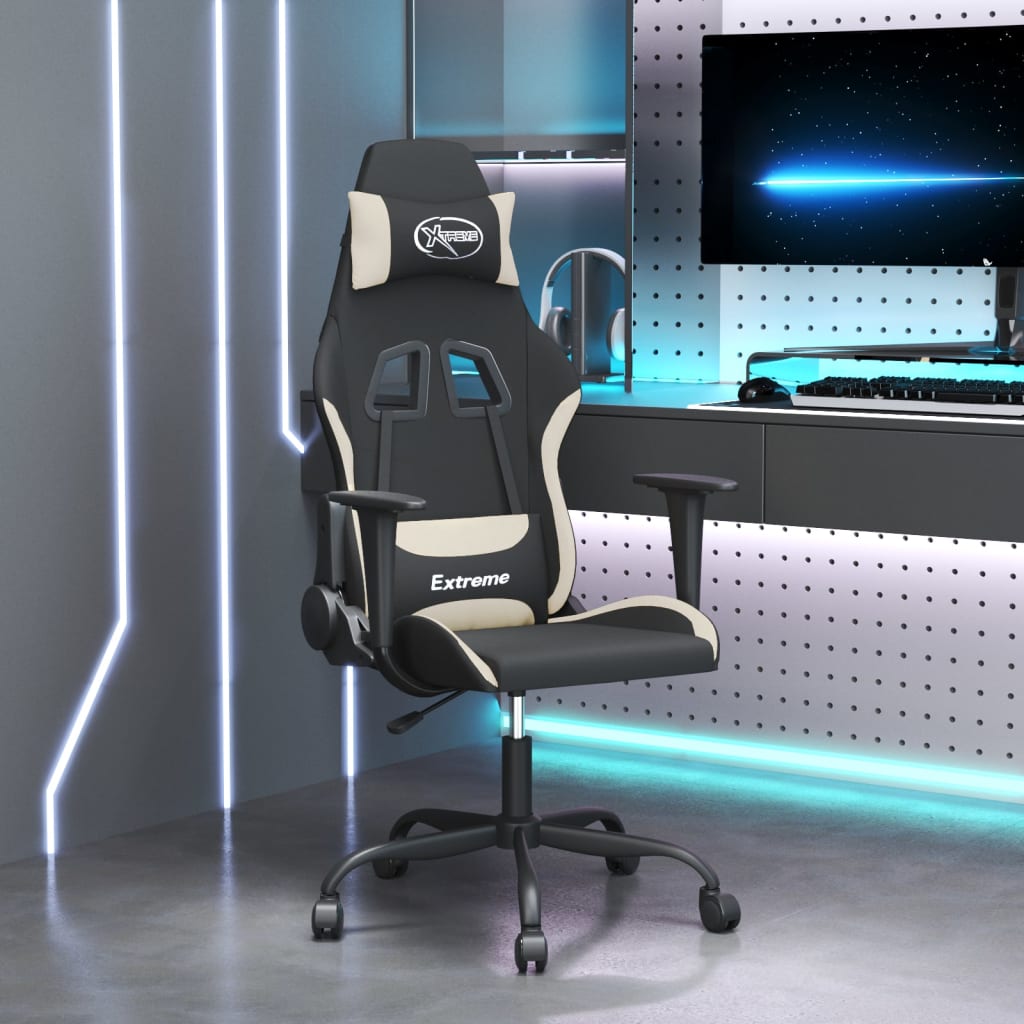 Sedia da Gaming Nero e Crema in Tessuto