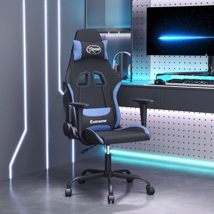 Sedia da Gaming Nero e Blu in Tessuto