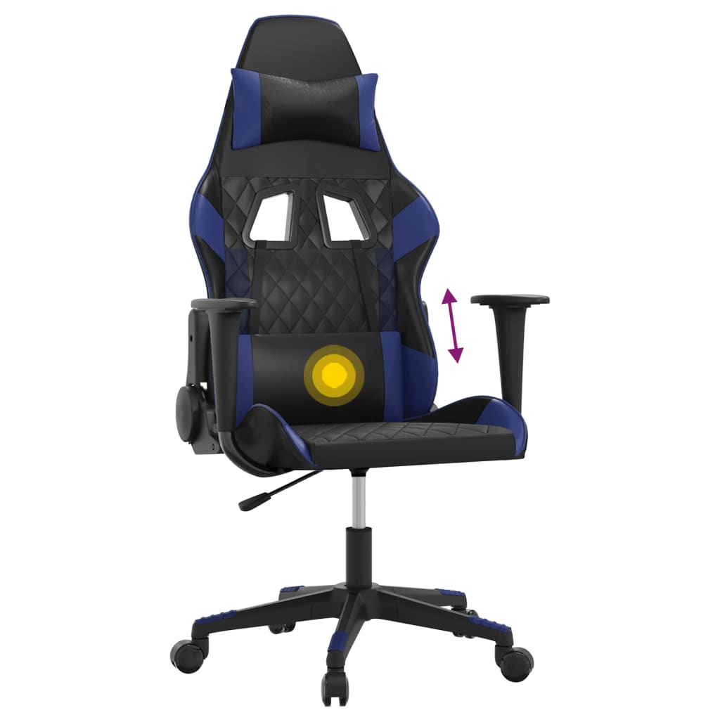Sedia da Gaming Massaggiante Nero e Blu in Similpelle