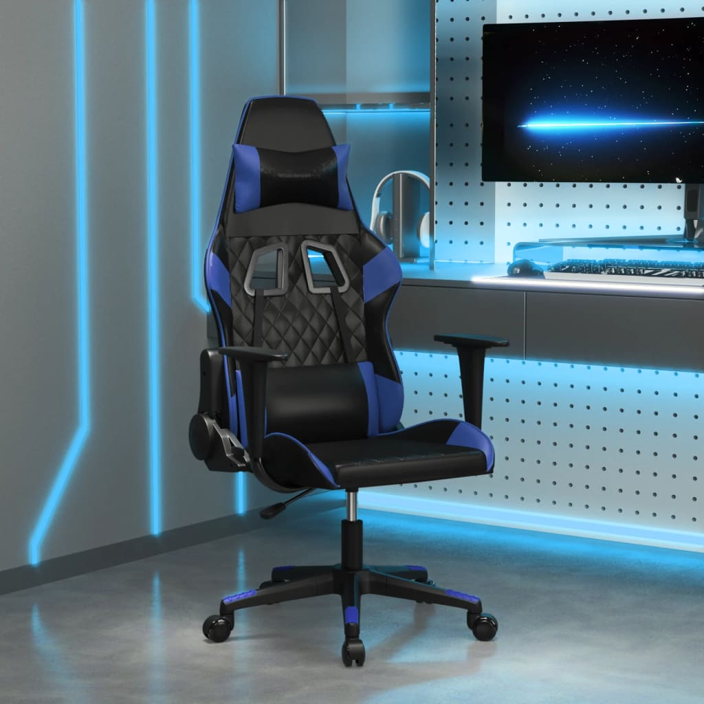 Sedia da Gaming Massaggiante Nero e Blu in Similpelle