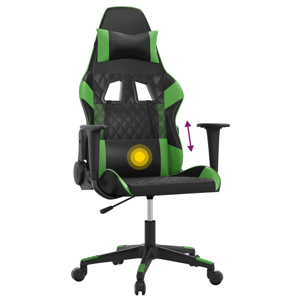 Sedia da Gaming Massaggiante Nero e Verde in Similpelle