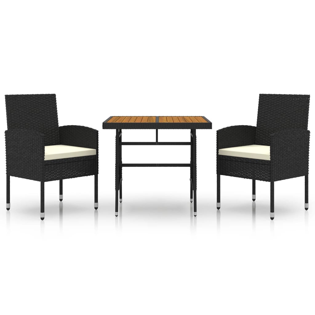 Set da Pranzo per Giardino 3 pz in Polyrattan Nero | homemem39