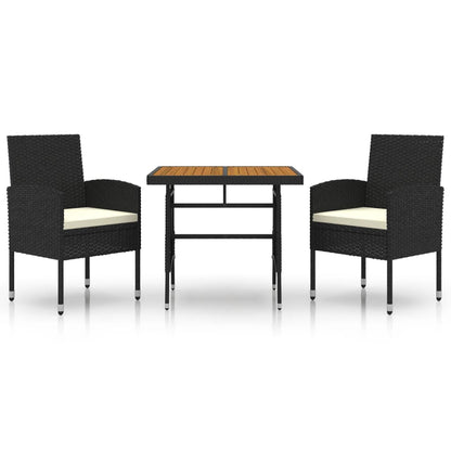 Set da Pranzo per Giardino 3 pz in Polyrattan Nero | homemem39