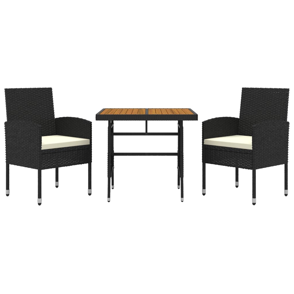 Set da Pranzo per Giardino 3 pz in Polyrattan Nero | homemem39