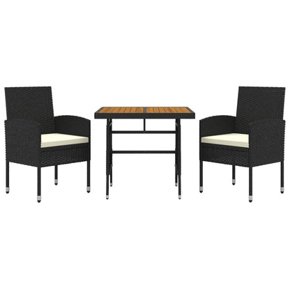 Set da Pranzo per Giardino 3 pz in Polyrattan Nero | homemem39