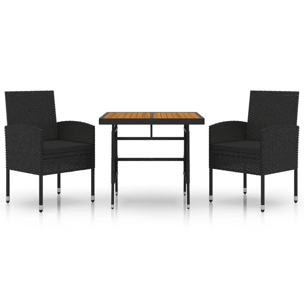 Set da Pranzo per Giardino 3 pz in Polyrattan Nero | homemem39