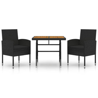 Set da Pranzo per Giardino 3 pz in Polyrattan Nero | homemem39