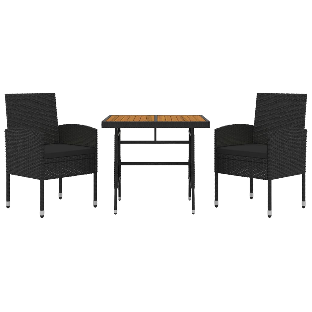 Set da Pranzo per Giardino 3 pz in Polyrattan Nero | homemem39